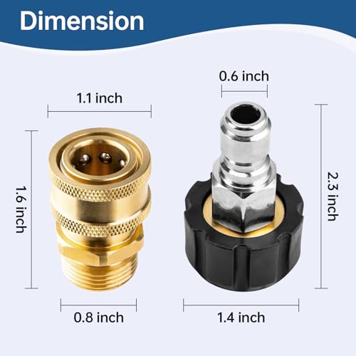 AURORA CAR Pressure Washer Adapter Set, Quick Connect Kit, M22 14mm to 3/8 Inch Quick Connect Pressure Washer Hose Adapter - Image 2