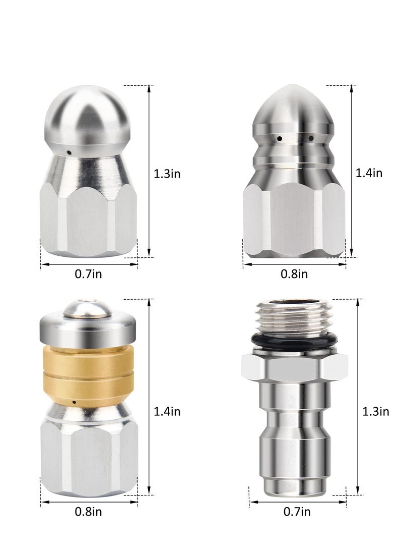 Generic - Stainless Steel Pressure Washer Sewer Jetter Nozzles, Drain Cleaning Hose Nozzle, 1/4 Inch Quick Connector, Rotating Button Nose Jet Nozzle, 5000 PSI, 3PCS - Image 1