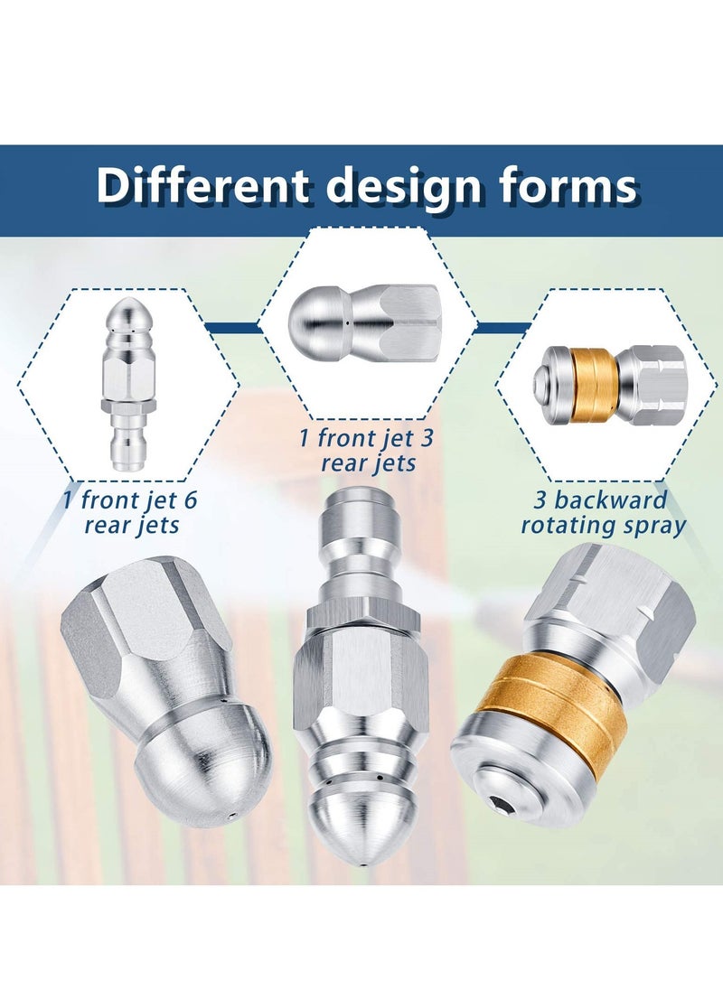 Generic - Stainless Steel Pressure Washer Sewer Jetter Nozzles, Drain Cleaning Hose Nozzle, 1/4 Inch Quick Connector, Rotating Button Nose Jet Nozzle, 5000 PSI, 3PCS - Image 1