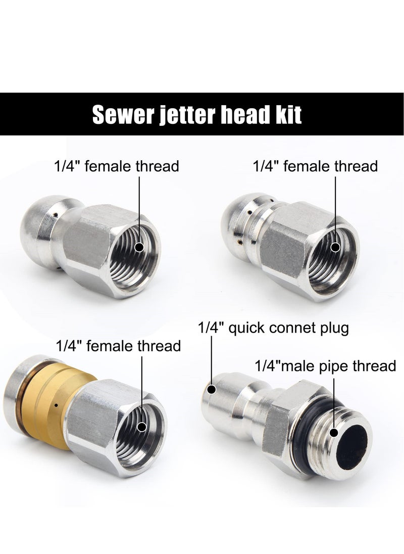 Generic - Stainless Steel Pressure Washer Sewer Jetter Nozzles, Drain Cleaning Hose Nozzle, 1/4 Inch Quick Connector, Rotating Button Nose Jet Nozzle, 5000 PSI, 3PCS - Image 1