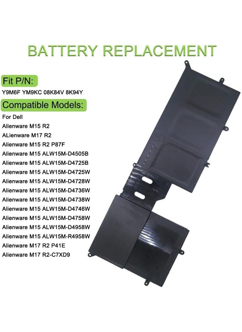 Terabyte REPLACEMENT Y9M6F 08K84Y 11.4V 76Wh Battery Compatible for Dell Alienware M15 M17 R2 P41E P87F ALW15M C7XD9 D4725W R4958W D4505B D4746W D4736W D4728W  - Image 4