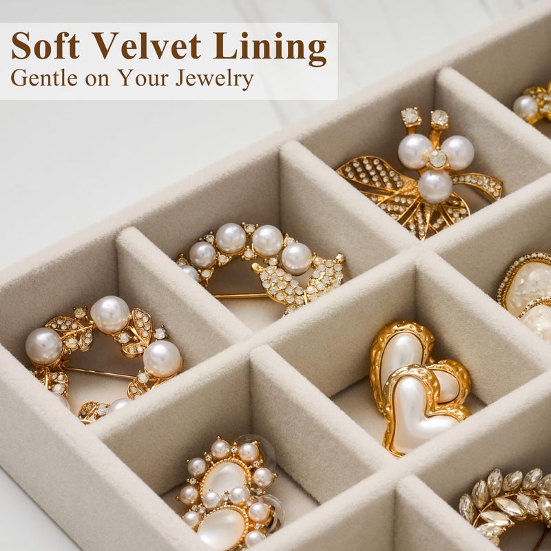 pickpiff Velvet Jewelry Drawer Organizer Trays â€“ Large Beige Stackable Jewelry Storage Inserts Set, 4-Layer Jewelry Tray Set for Earrings, Rings, Necklaces, Bracelets with Removable Dividers for Dresser,Vanity - Image 3