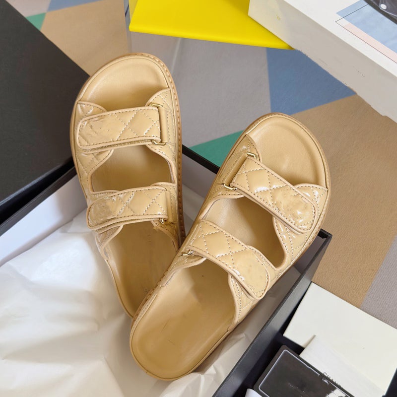 New Leather Magic Strap Womens Slippers Goose Gold Label