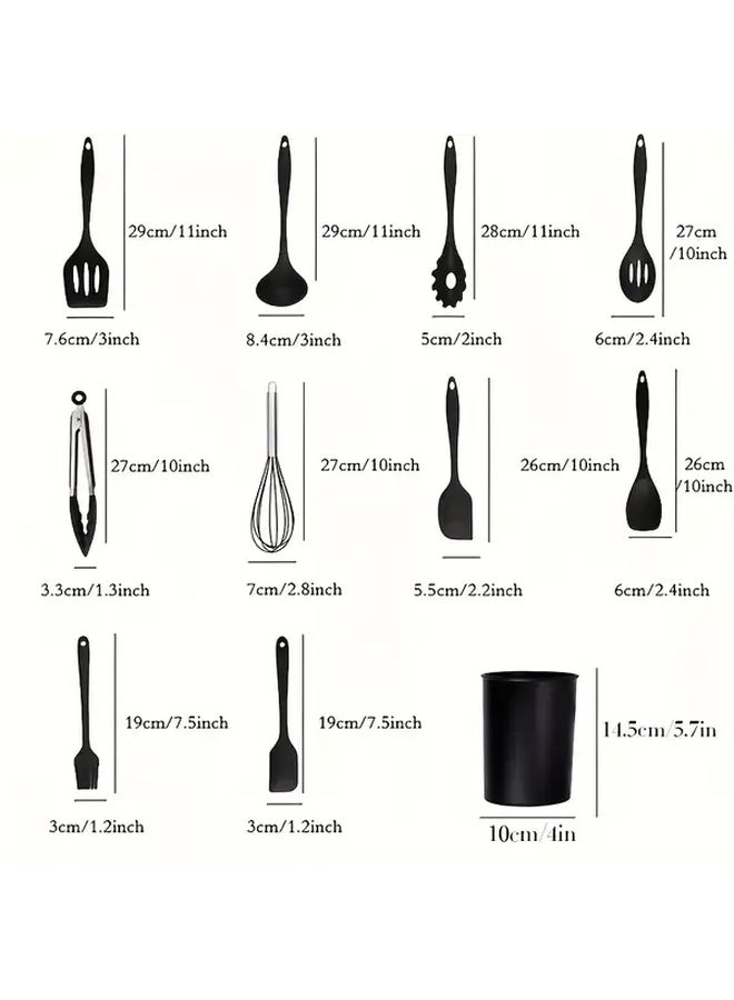 Red 11 Piece Silicone Kitchen Utensil Set With Bucket Non Stick Cooking Tools - Image 3