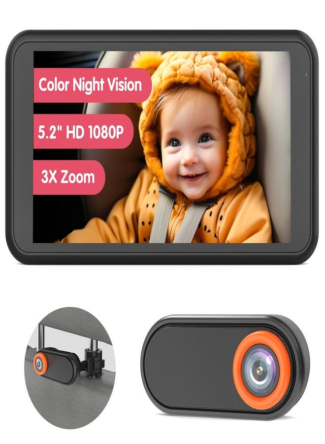 LUCKVIEW BM2 Car Camera for Baby, 5.2" 1080P Screen with 3X Zoom, Clear Rear-Facing View, 360° Rotating Lens, Easy Installation – Safety for Infants and Pets - Image 1