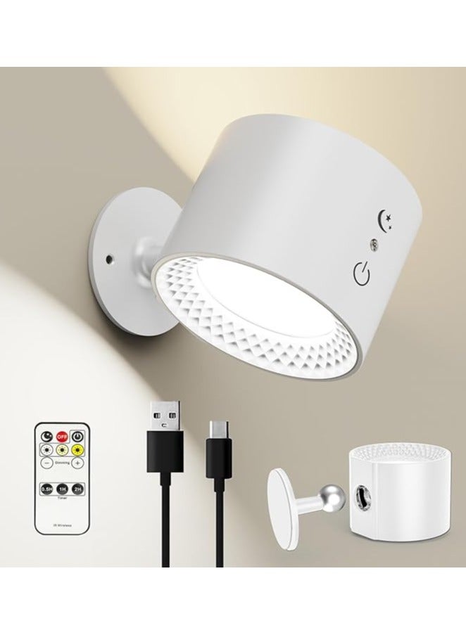 Bluejw Indoor Wall Light 1 Piece, Wall Light Without Power Connection, LED Wall Light Indoor with 5 Brightness and 3 Colours, 360° Rotatable Battery Wall Light for Living Room, Bedroom (White)  - Image 1