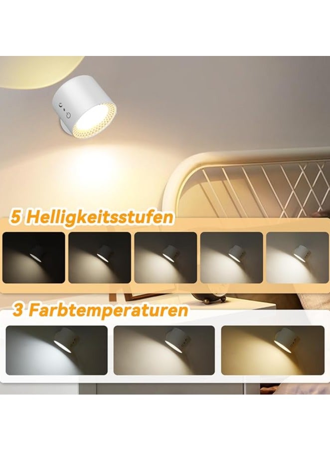 Bluejw Indoor Wall Light 1 Piece, Wall Light Without Power Connection, LED Wall Light Indoor with 5 Brightness and 3 Colours, 360° Rotatable Battery Wall Light for Living Room, Bedroom (White)  - Image 2