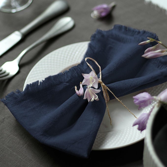 HANDMADE CLOTH NAPKINS 100 COTTON NAPKINS WITH FRINGEDELICATE HANDMADE CLOTH NAPKINS FOR DINNERS PARTIES WEDDINGS AND MORE18 X 18 INCH SET OF 6 NAVY BLUE