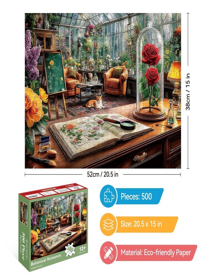 EIYRURU 500 Pieces Puzzle for Adults - Cat with Rose Jigsaw Puzzle, Challenging, Relaxing & Perfect for Family Game Nights, 20.5 x 15 in - Image 2