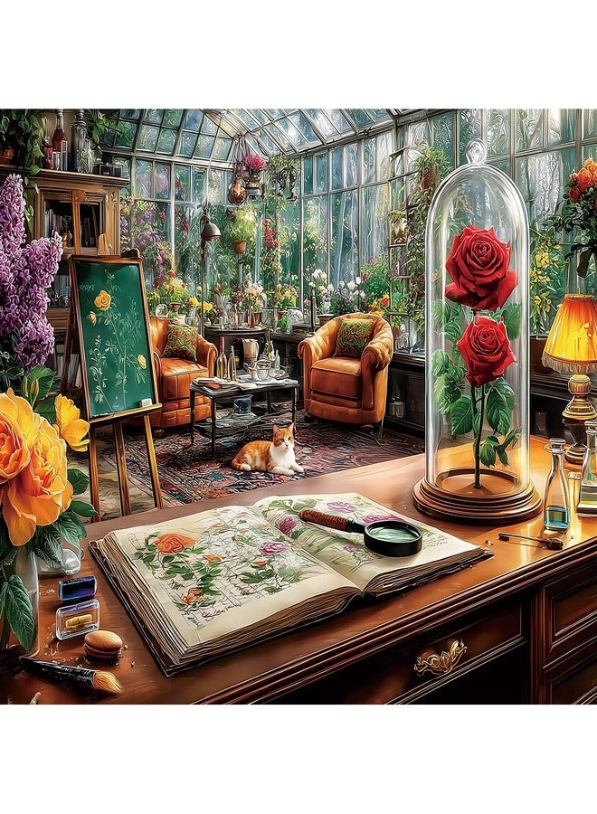 EIYRURU 500 Pieces Puzzle for Adults - Cat with Rose Jigsaw Puzzle, Challenging, Relaxing & Perfect for Family Game Nights, 20.5 x 15 in - Image 1
