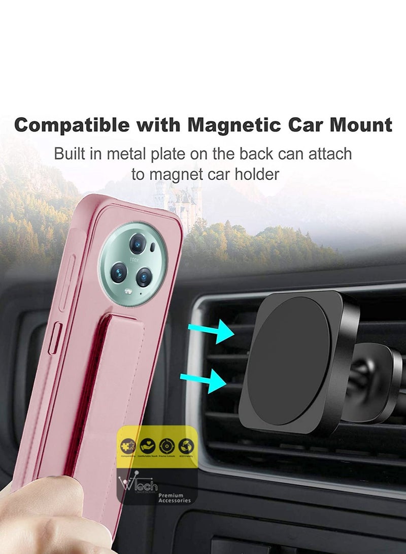 Wtech Hand Grip Foldable Magnetic Kickstand Wrist Strap Finger Grip With Built-In Iron Piece Magnetic Holder For Honor Magic 5 Pro 5G 2023 Pink - Image 3