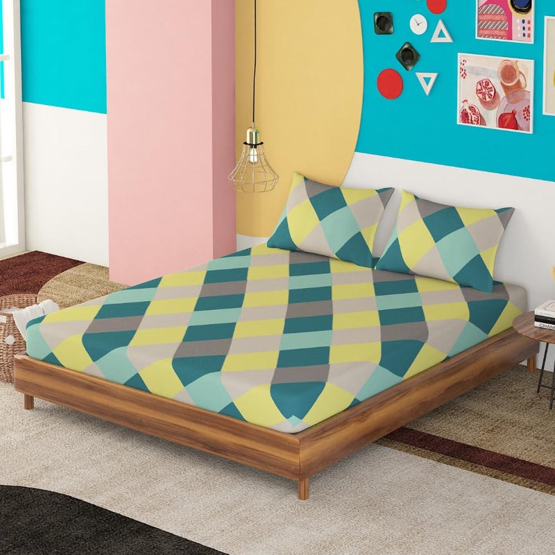 Sleepyhead Hopscotch - 144Tc Double Size Cotton Bedsheet With 2 Pillow Covers (90"X100", Green),144 TC - Image 4