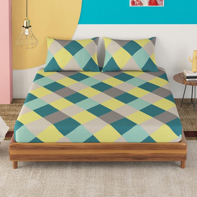 Sleepyhead Hopscotch - 144Tc Double Size Cotton Bedsheet With 2 Pillow Covers (90"X100", Green),144 TC - Image 2