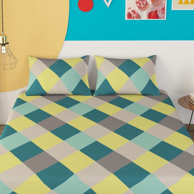 Sleepyhead Hopscotch - 144Tc Double Size Cotton Bedsheet With 2 Pillow Covers (90"X100", Green),144 TC - Image 5