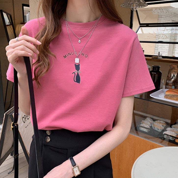 2025 Short-Sleeved T-Shirt Women'S Loose Student Printed Round Neck T-Shirt Ulzzang Hong Kong Style Top - Image 2