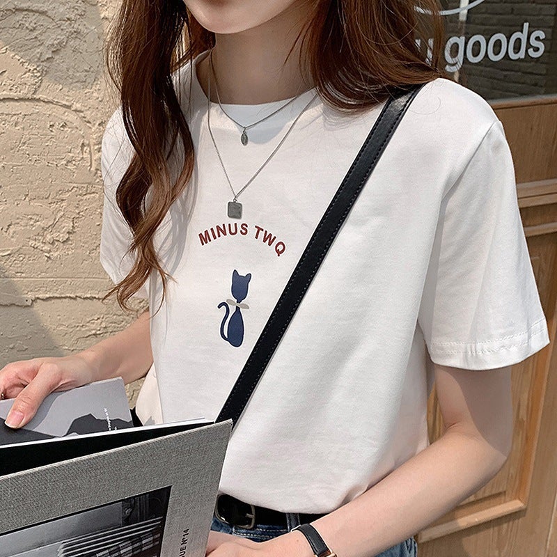 2025 Short-Sleeved T-Shirt Women'S Loose Student Printed Round Neck T-Shirt Ulzzang Hong Kong Style Top - Image 1