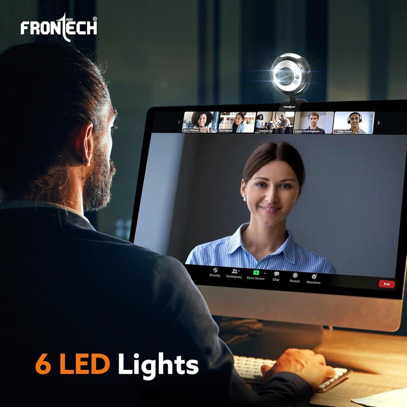 FRONTECH Digital Webcam with Built-in Mic & LED Lights, 30 FPS, Plug and Play USB Interface, Auto White Balance, for Video Calling, Live Streaming, Online Classes, Laptop/PC/TV (2251, Black) - Image 4