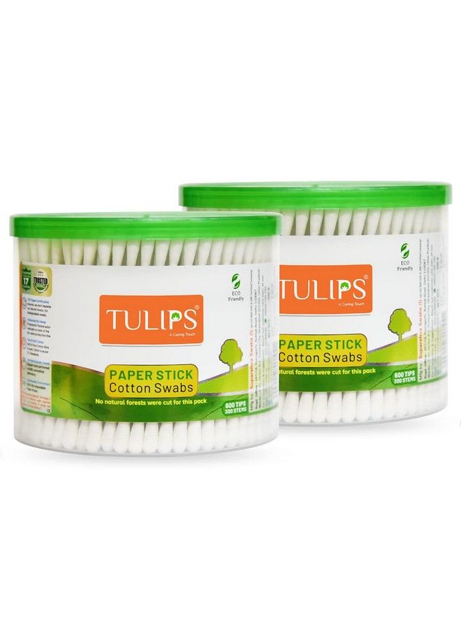 Tulips Cotton Ear Buds/Swabs (Pack Of 2) With White Paper Sticks (300/600 Tips ) In A Jar - Image 2