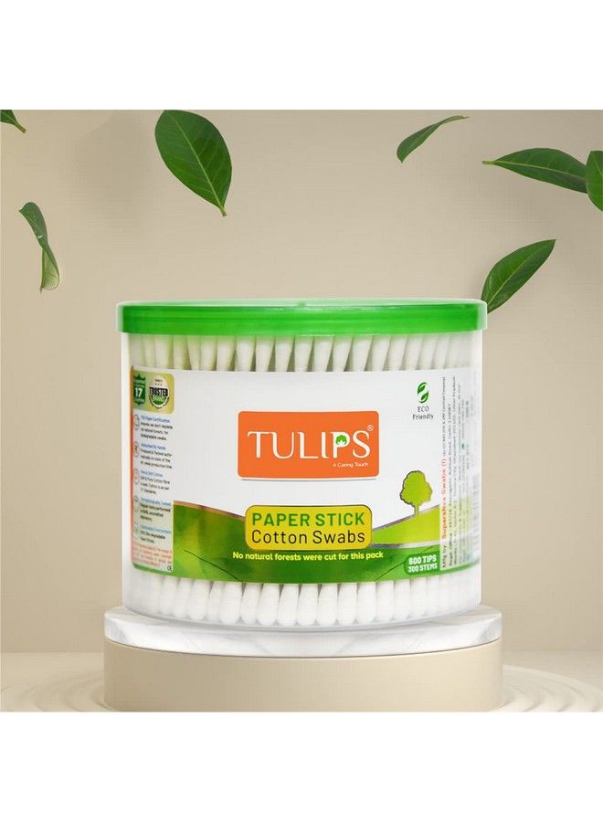 Tulips Cotton Ear Buds/Swabs (Pack Of 2) With White Paper Sticks (300/600 Tips ) In A Jar - Image 3