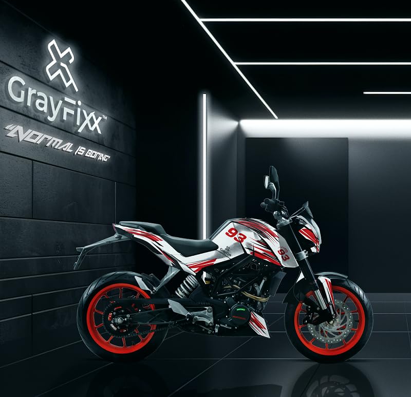 Grayfixx 93 Red Edition Full Body Sticker for Duke 200 | Printed in Premium Gloss Vinyl with FPF(Fade Protection Film), Water Proof, Precut Sticker, Pack of 1 for Both Side - Image 2