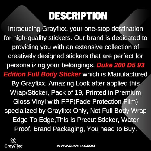 Grayfixx 93 Red Edition Full Body Sticker for Duke 200 | Printed in Premium Gloss Vinyl with FPF(Fade Protection Film), Water Proof, Precut Sticker, Pack of 1 for Both Side - Image 4