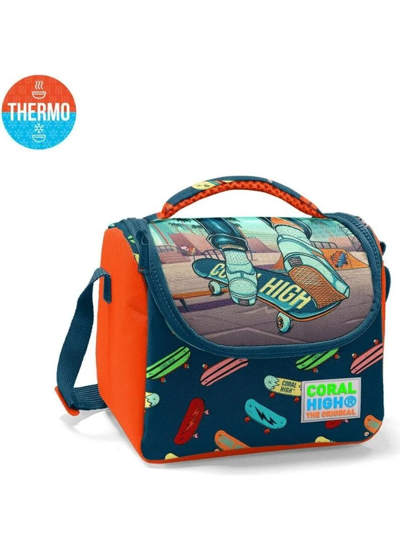 CORAL HIGH Kids Indigo Neon Orange Skateboard Patterned Thermo Lunchbox 11723