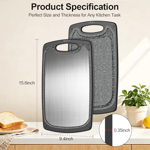 Viretang Metal Cutting Boards for Kitchen,15''x10'', Functional Large Black Plastic Cutting Board with Juice Groove,Dishwasher Safe,Double Sided, Easy to Clean, Solid & Durable - Image 2