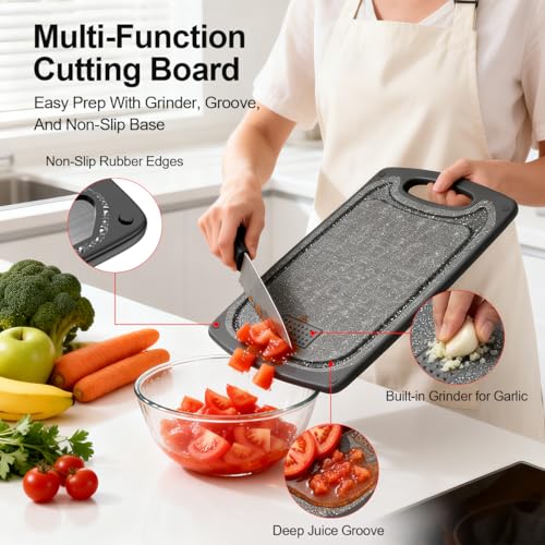 Viretang Metal Cutting Boards for Kitchen,15''x10'', Functional Large Black Plastic Cutting Board with Juice Groove,Dishwasher Safe,Double Sided, Easy to Clean, Solid & Durable - Image 3