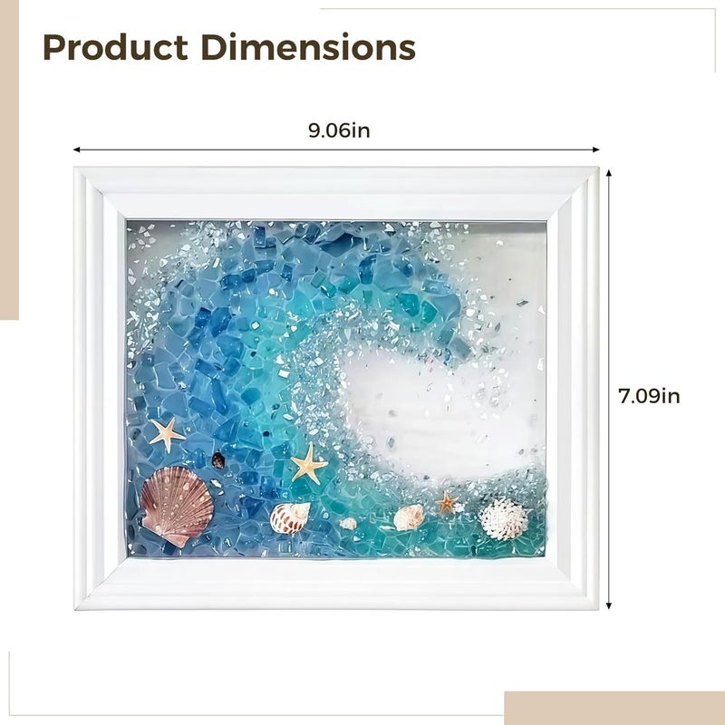 Glass Art Kit Wave DIY Photo Frame, Ocean Pattern Wave, Frame White with Shell and Decorations Starfish, 23 X 18 X 2 Cm Glass Transparent, Includes Glass Fragments Colorful for Art Collage Creative - Image 3