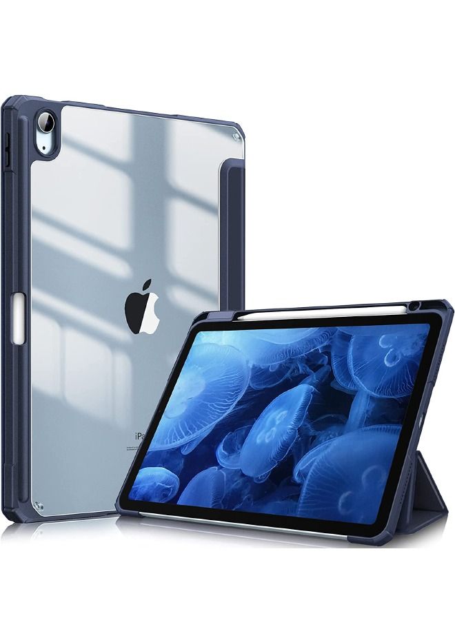 Hybrid Slim Case for iPad Air 7 (2025)/Air 6 (2024) 11inch, iPad Air 5 (2022)/Air 4 (2020) 10.9inch, with Trifold Stand Pencil Holder, Auto Wake Sleep, Smart Magnetic Cover Clear Acrylic Back Shockproof Case, Dark Blue  - Image 1