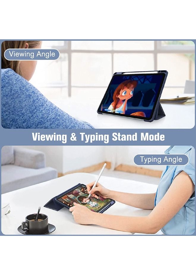 Hybrid Slim Case for iPad Air 7 (2025)/Air 6 (2024) 11inch, iPad Air 5 (2022)/Air 4 (2020) 10.9inch, with Trifold Stand Pencil Holder, Auto Wake Sleep, Smart Magnetic Cover Clear Acrylic Back Shockproof Case, Dark Blue  - Image 4