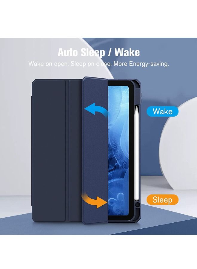Hybrid Slim Case for iPad Air 7 (2025)/Air 6 (2024) 11inch, iPad Air 5 (2022)/Air 4 (2020) 10.9inch, with Trifold Stand Pencil Holder, Auto Wake Sleep, Smart Magnetic Cover Clear Acrylic Back Shockproof Case, Dark Blue  - Image 3