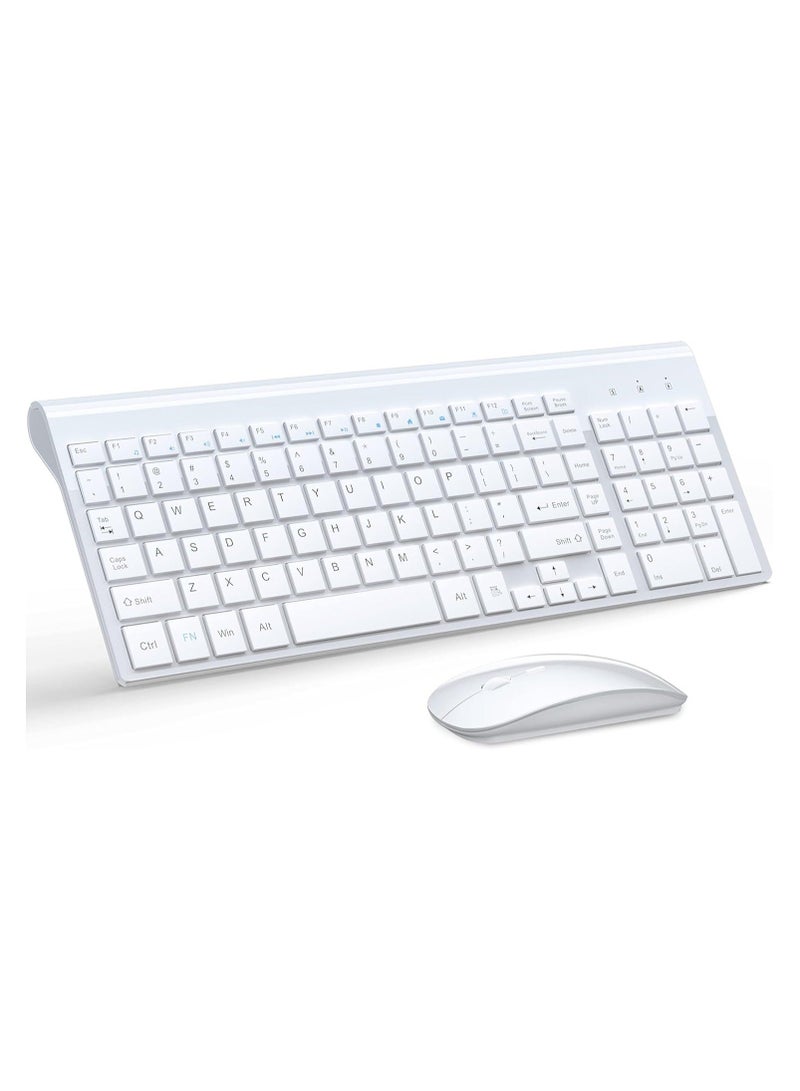 Wireless Keyboard and Mouse Ultra Slim Combo, 2.4G Silent Compact USB Mouse and Scissor Switch Keyboard Set with Cover, 2 AA and 2 AAA Batteries, for PC/Laptop/Windows/Mac - White - Image 1