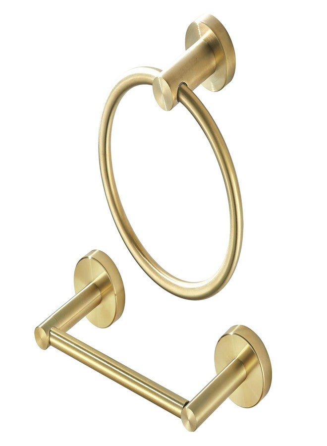 FAIRGIA Gold Toilet Paper Holder Towel Ring, Brushed Gold Bathroom Accessories Hand Towel Holder Wall Mount Bath Hardware Set Tissue Roll Holder with Double Post SUS304 Stainless Steel 2pc - Image 1