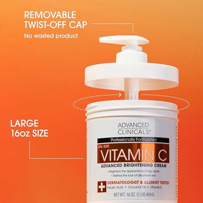 Advanced Clinicals Vitamin C Cream Visibly Brightening Body Lotion | Vitamin C Moisturizer Skin Care Body Cream For Women & Men Visibly Improves Look Of Dark Spots & Uneven Skin Tone, W/Travel Size - Image 2