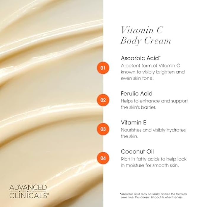 Advanced Clinicals Vitamin C Cream Visibly Brightening Body Lotion | Vitamin C Moisturizer Skin Care Body Cream For Women & Men Visibly Improves Look Of Dark Spots & Uneven Skin Tone, W/Travel Size - Image 5