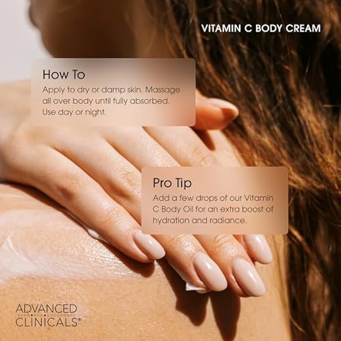 Advanced Clinicals Vitamin C Cream Visibly Brightening Body Lotion | Vitamin C Moisturizer Skin Care Body Cream For Women & Men Visibly Improves Look Of Dark Spots & Uneven Skin Tone, W/Travel Size - Image 4