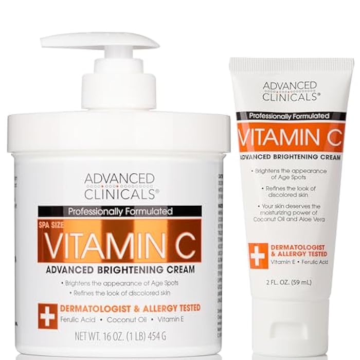 Advanced Clinicals Vitamin C Cream Visibly Brightening Body Lotion | Vitamin C Moisturizer Skin Care Body Cream For Women & Men Visibly Improves Look Of Dark Spots & Uneven Skin Tone, W/Travel Size - Image 1