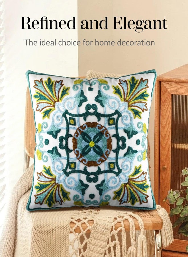 Kokaaee Embroidered Throw Pillow Cover - 18x18 Outdoor Decorative Pillow Covers with Zipper for Couch Sofa Bedroom Aesthetic Boho Green Flowers Soft Cozy Cotton Pillowcase Covers with Patterned - Image 5