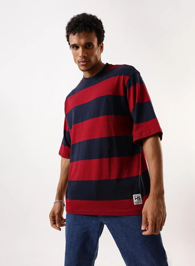 HIGH STAR Men's Multicolour Single Jersey Striped Oversized T-Shirt