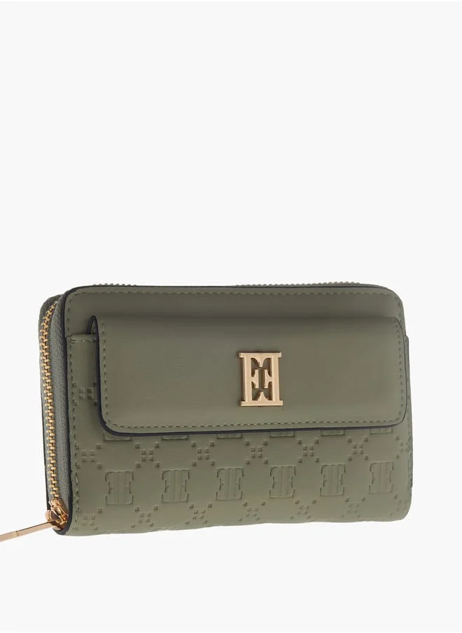 ELLE Womens Monogram Embossed Zip Around Wallet