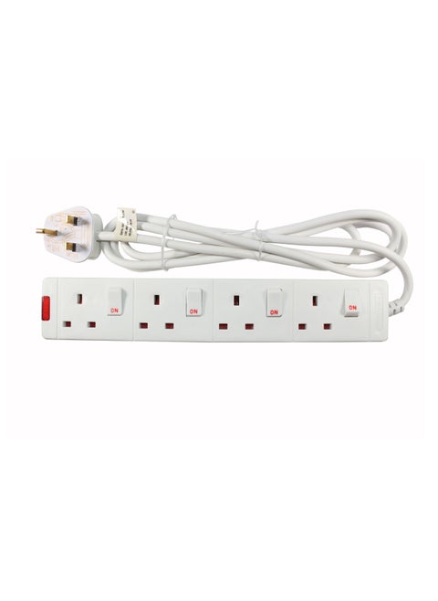 Masterplug Four Socket Individual Switch Extension, 2meters