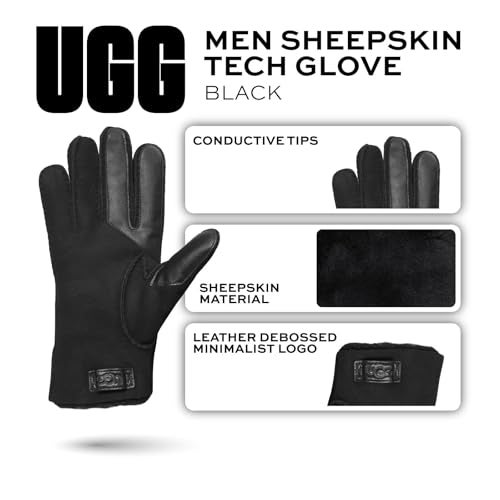 UGG Men's Contrast Sheepskin Touchscreen Glove, Black, Large - Image 5