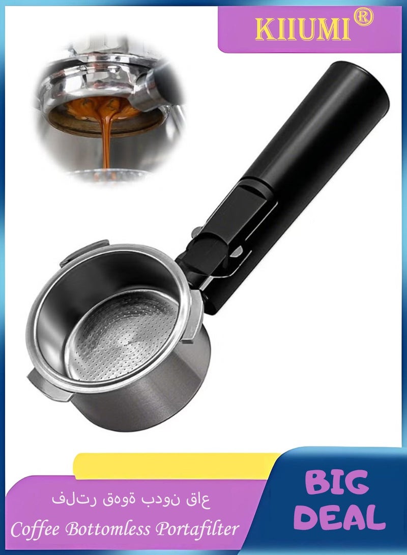 KIIUMI Coffee Bottomless Stainless Steel Portafilter With Filter Basket， Black， 51mm - Image 1