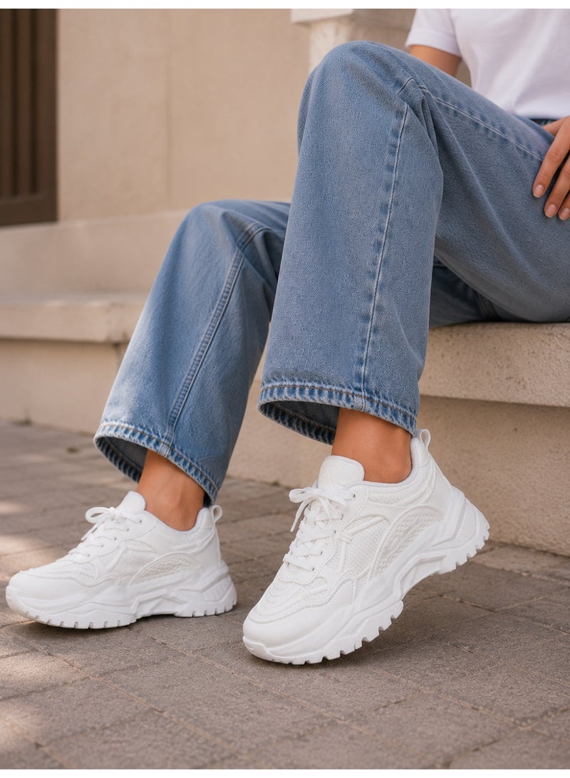 Women's white trendy sneakers – comfortable casual sneakers with a distinctive design and thick sole, suitable for everyday looks and street style. Code 5003 - Image 3