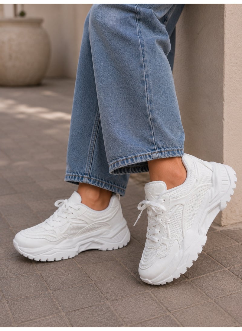 Women's white trendy sneakers – comfortable casual sneakers with a distinctive design and thick sole, suitable for everyday looks and street style. Code 5003 - Image 4