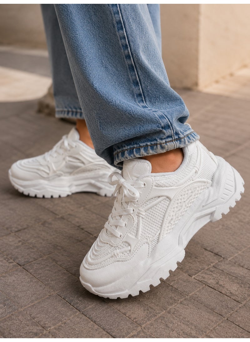 Women's white trendy sneakers – comfortable casual sneakers with a distinctive design and thick sole, suitable for everyday looks and street style. Code 5003 - Image 5
