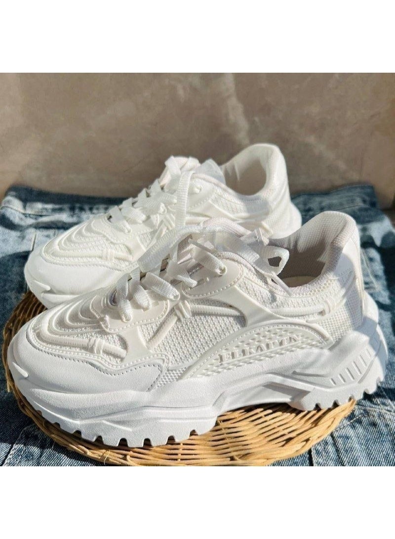 Women's white trendy sneakers – comfortable casual sneakers with a distinctive design and thick sole, suitable for everyday looks and street style. Code 5003 - Image 1