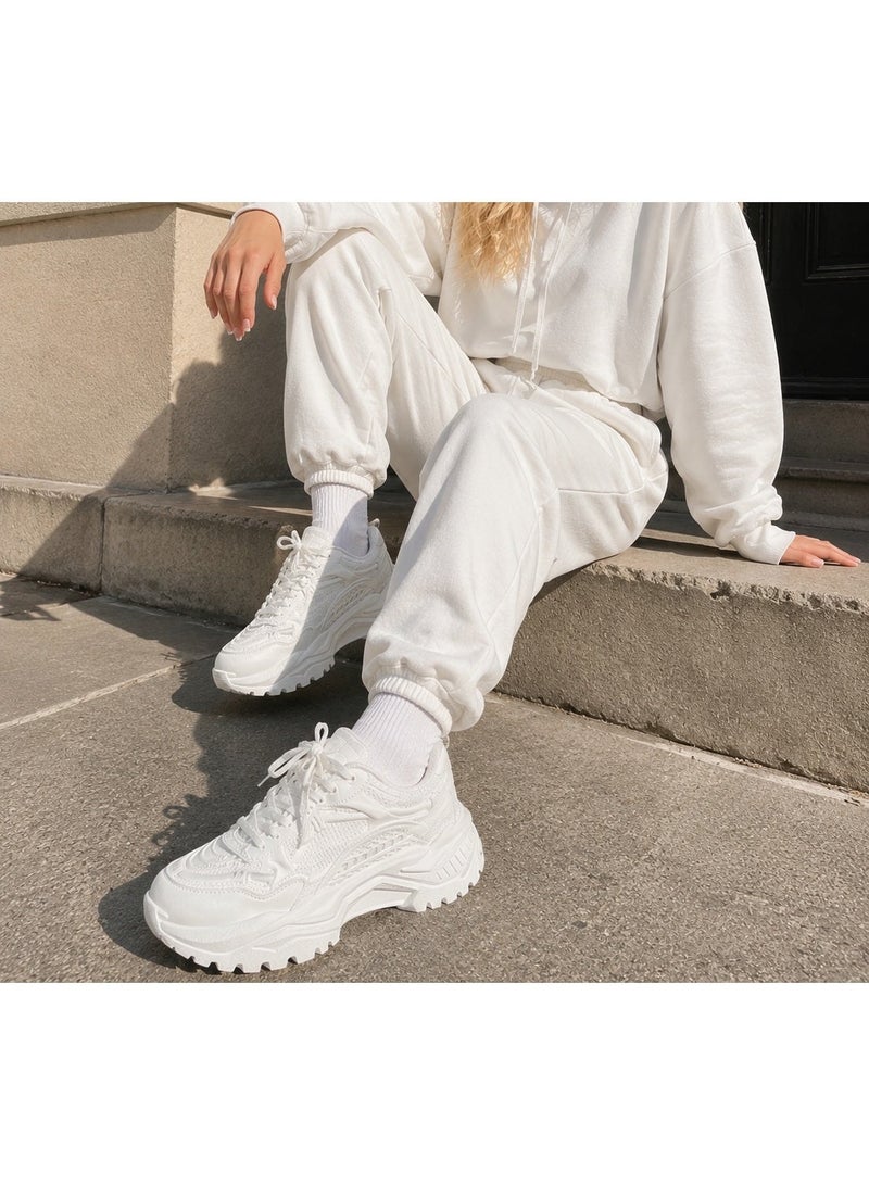 Women's white trendy sneakers – comfortable casual sneakers with a distinctive design and thick sole, suitable for everyday looks and street style. Code 5003 - Image 2