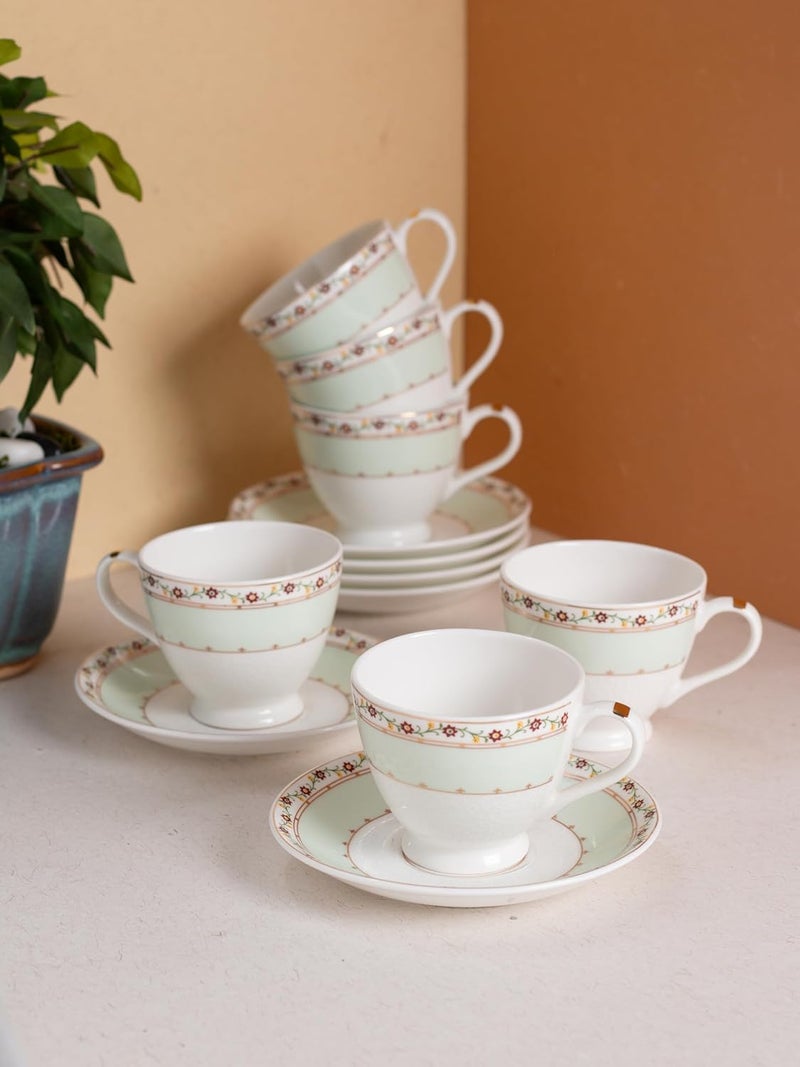 JCPL Fine Ceramic Printed Cup Saucer Set of 12 6 Cups 6 Saucers 180 ml Each Crysta CR402 - Image 1